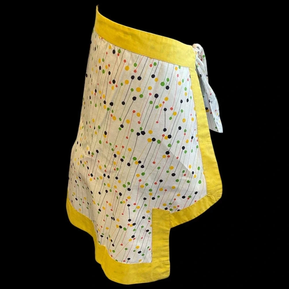Vintage Apron Handmade Pockets Yellow Framed Geometric‎ Stick and Ball